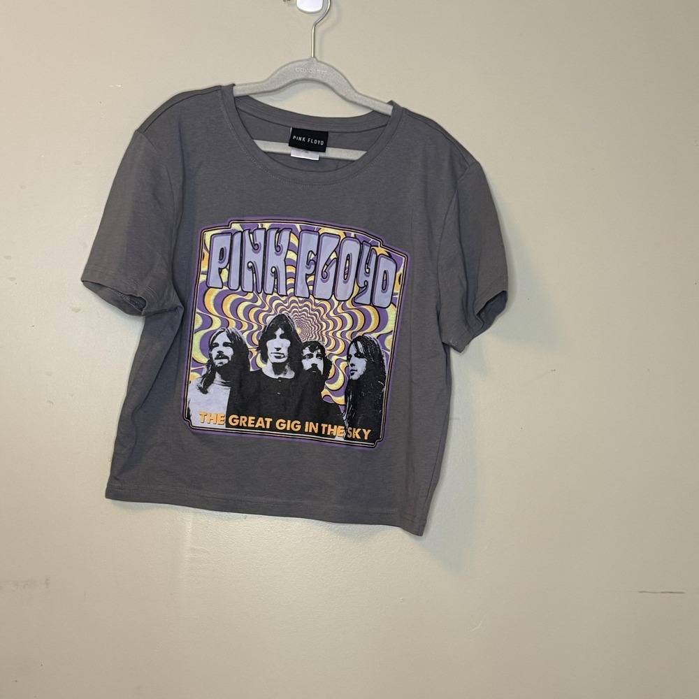 Pink Floyd Shirt Womens M Gray Cropped Crew Neck Cotton Jersey Relaxed